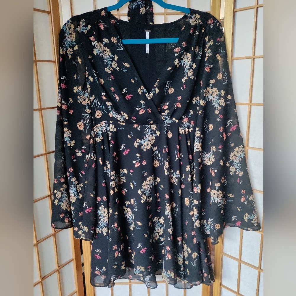 Free People Floral Black Mini-Dress Small